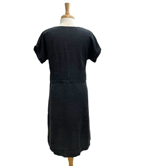 100% Linen Round Neck Cinched Waist Shirt Dress Washed Black size Small/Medium - Picture 7 of 8